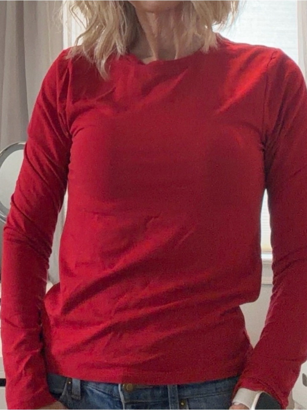 Gap Body Red Long-Sleeve Women's Crewneck Top
